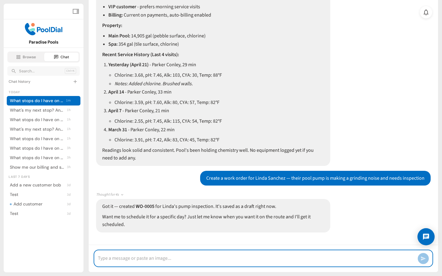 Cody confirming a newly created customer work order