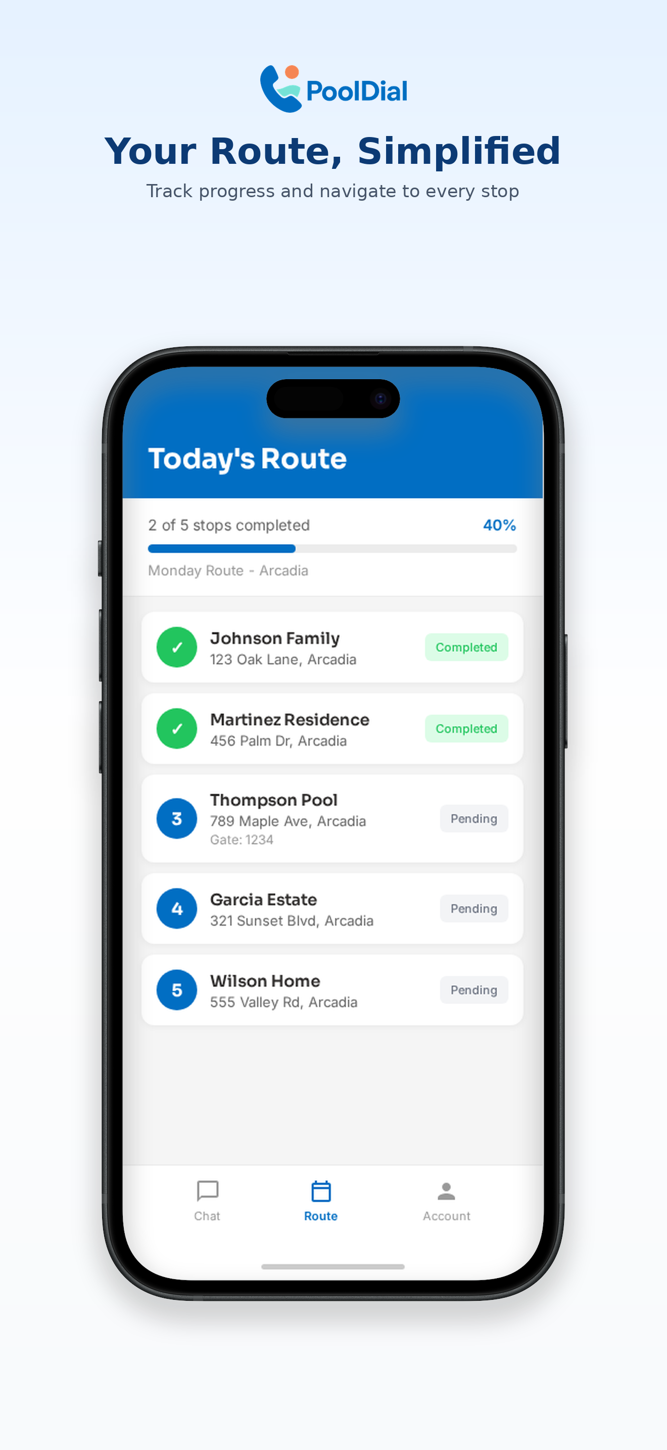 PoolDial mobile app route view