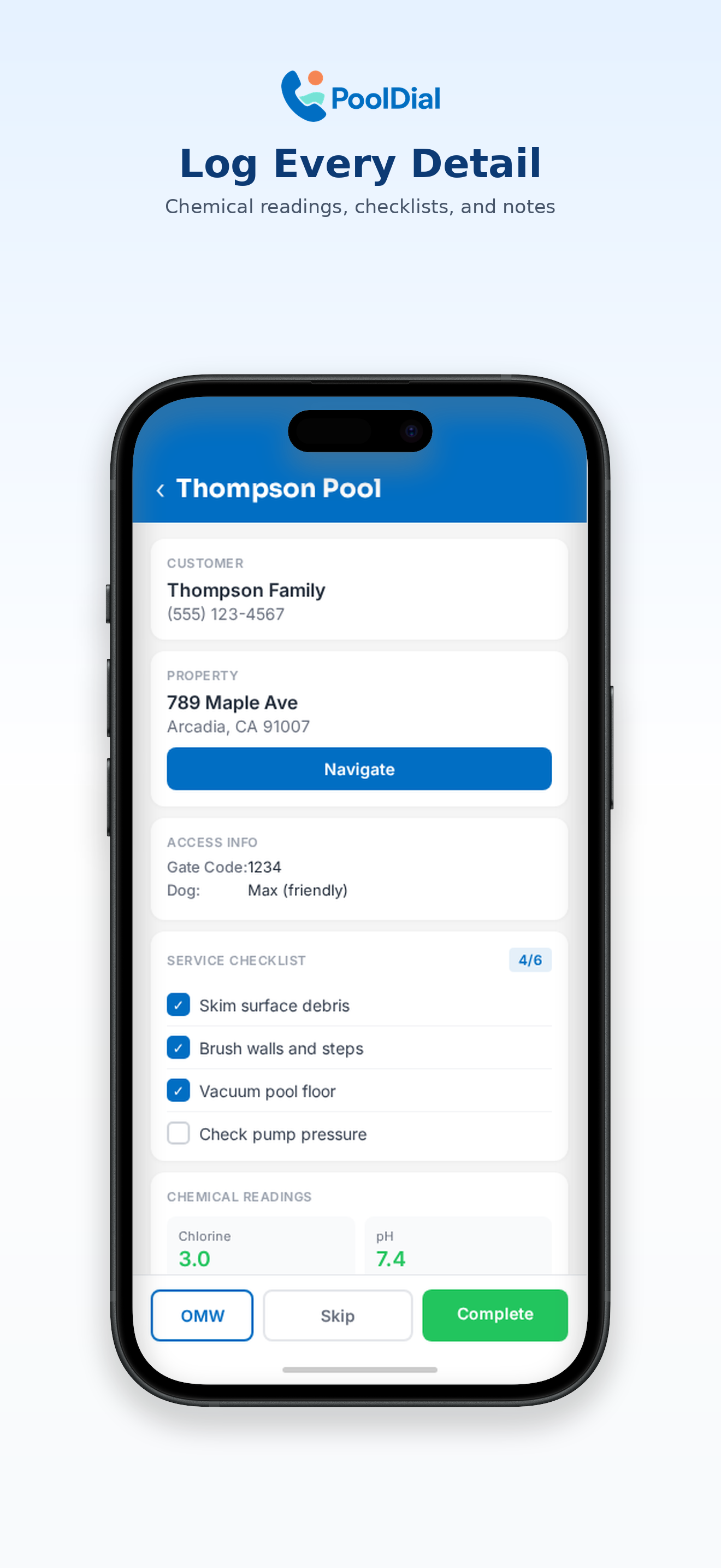 PoolDial mobile app stop details