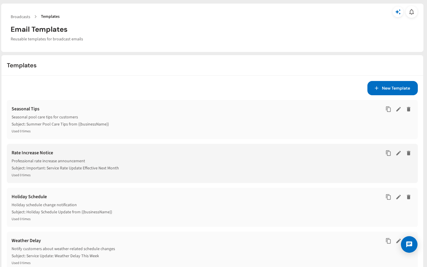 Saved broadcast email templates