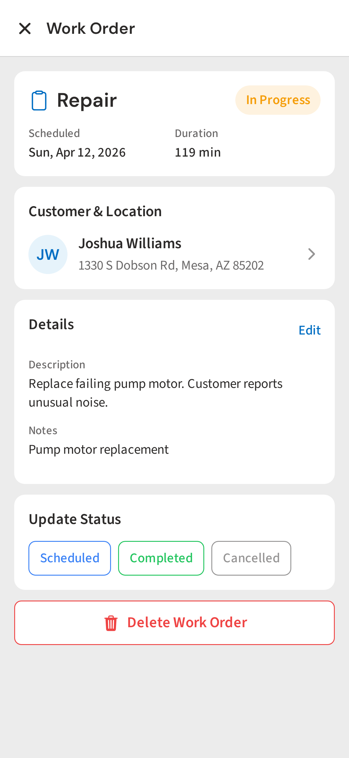One-tap status update on mobile